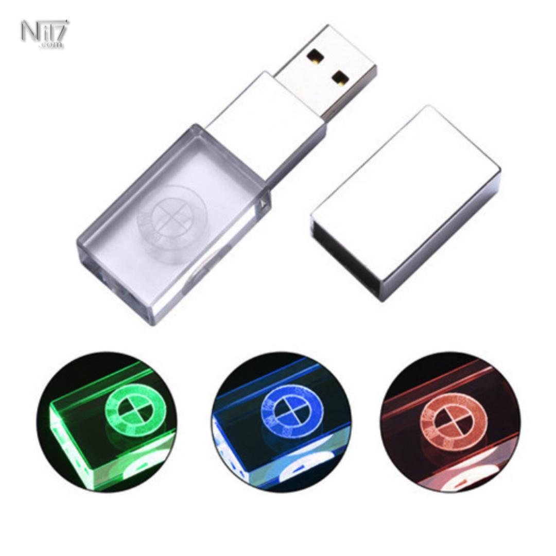 LED Işıklı Kristal Metal USB Bellek